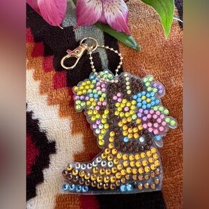 ❤️ Southwestern Diamond Art Cowgirl Boot Keychain or Purse Charm